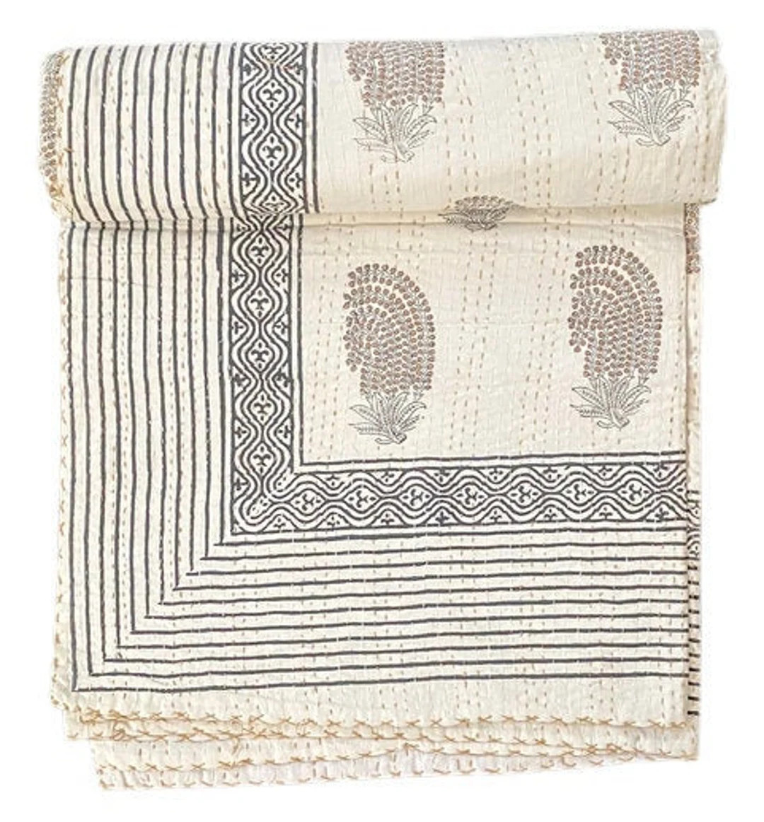 Handblock Printed Quilt Handmade kantha Quilt Indian Kantha Quilt Indian Print Summer Winter Cott... | Etsy (US)