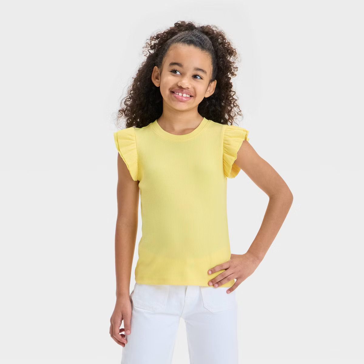 Girls' Short Ruffle Striped Ribbed T-Shirt - Cat & Jack™ | Target