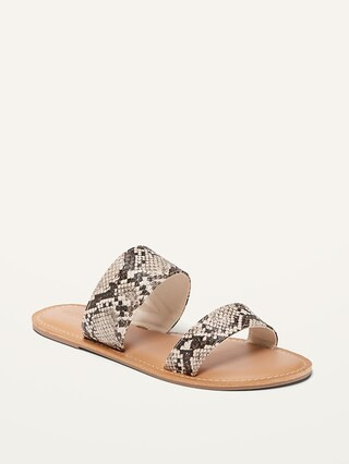 Faux-Leather Double-Strap Slide Sandals for Women | Old Navy (US)