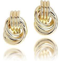JeanBeau Gold Statement Geometric Dangle Drop Earrings for Women Girls Chunky Trendy Knot Stud Lo... | Amazon (US)