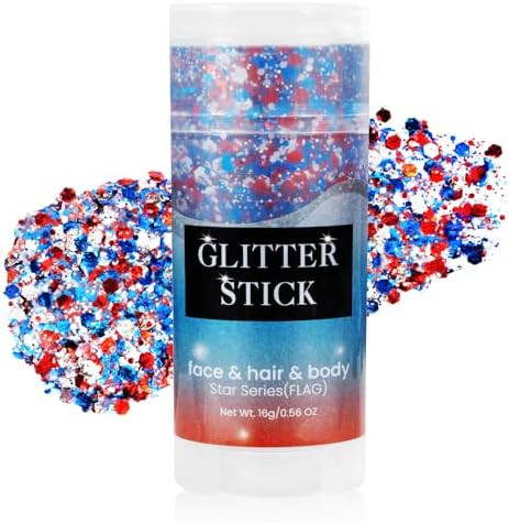 Patriotic Red White and Blue Face Hair Body Glitter Stick,4th of July Outfits and Accessories for... | Amazon (US)