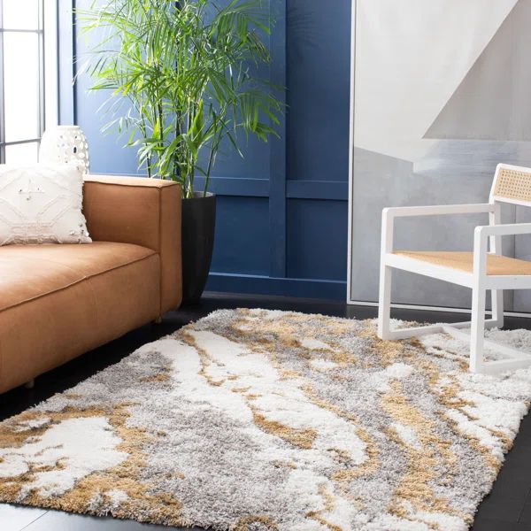 Elser Abstract Ivory/Gray/Gold Area Rug | Wayfair North America