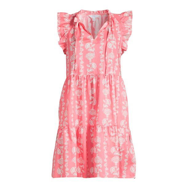 Time and Tru Women's Tiered Cotton Poplin Dress - Walmart.com | Walmart (US)