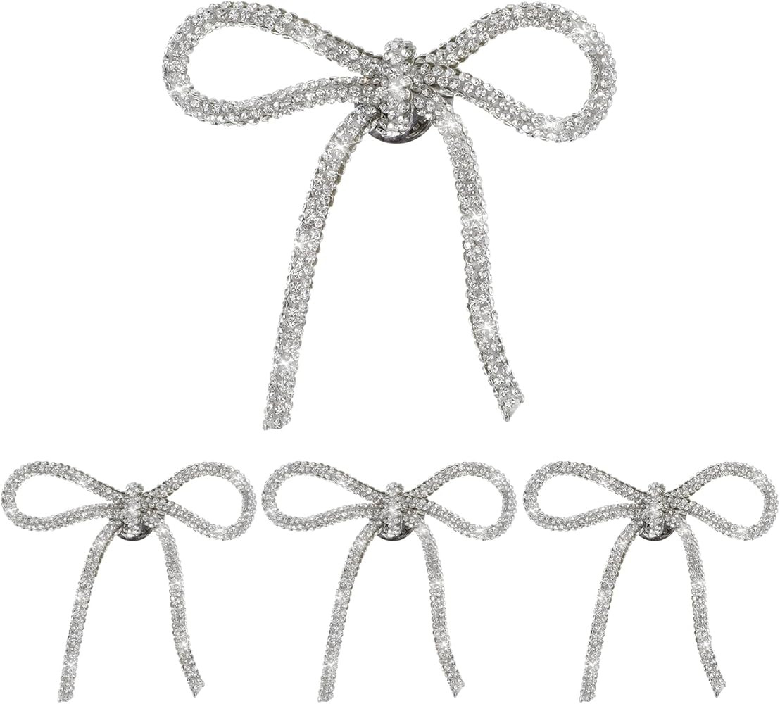 4Pcs Rhinestones Pin Bow, Crystal Bow Brooch Pins, Silver Bows Pin Bowknot Rhinestone Sparkly Bro... | Amazon (US)