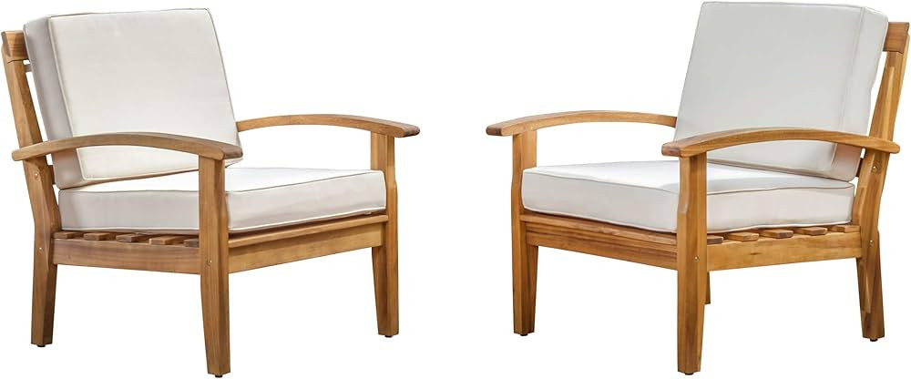 Christopher Knight Home Peyton Outdoor Wooden Club Chairs with Cushions, 2-Pcs Set, Teak Finish /... | Amazon (US)