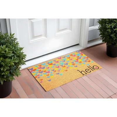 17" X 29" Natural Blue and Yellow Coir Heart Outdoor Valentine's Day Door Mat | Wayfair North America