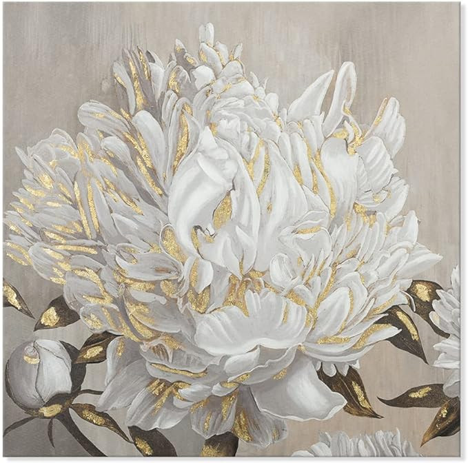 Goldfoilart Floral Wall Art White Blooming Flower Canvas Pictures Modern Paintings with Gold Foil... | Amazon (US)