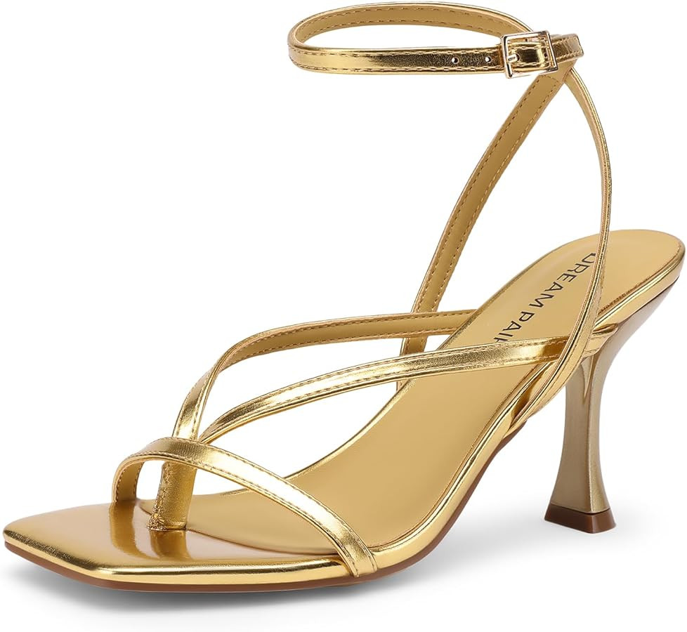 DREAM PAIRS Women's Square Heels Strappy Toe Thong Ankle Strap Sandals Shoes | Amazon (US)