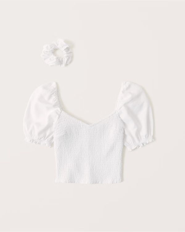 Women's Smocked Puff Sleeve Linen Set Top | Women's Tops | Abercrombie.com | Abercrombie & Fitch (US)