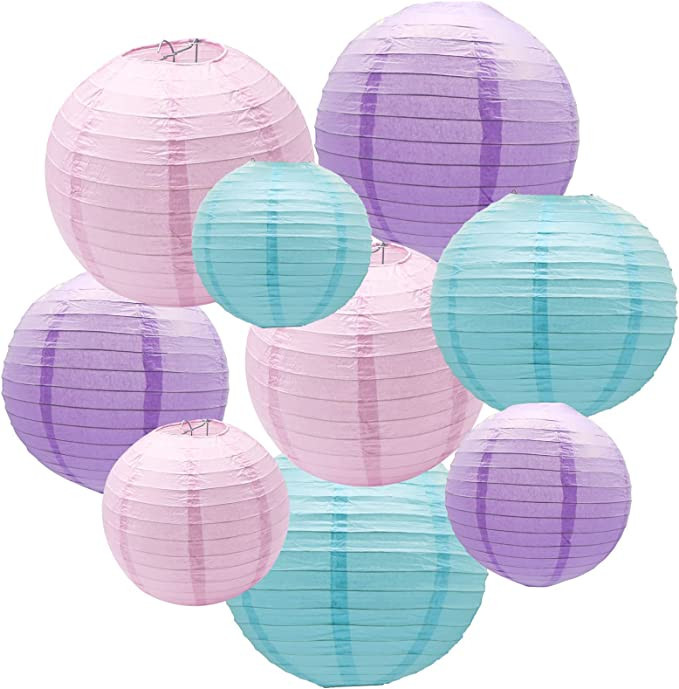 Paper Lanterns Party Decorations, Pink Purple Blue Round Hanging Lantern for Mermaid Unicorn Them... | Amazon (US)