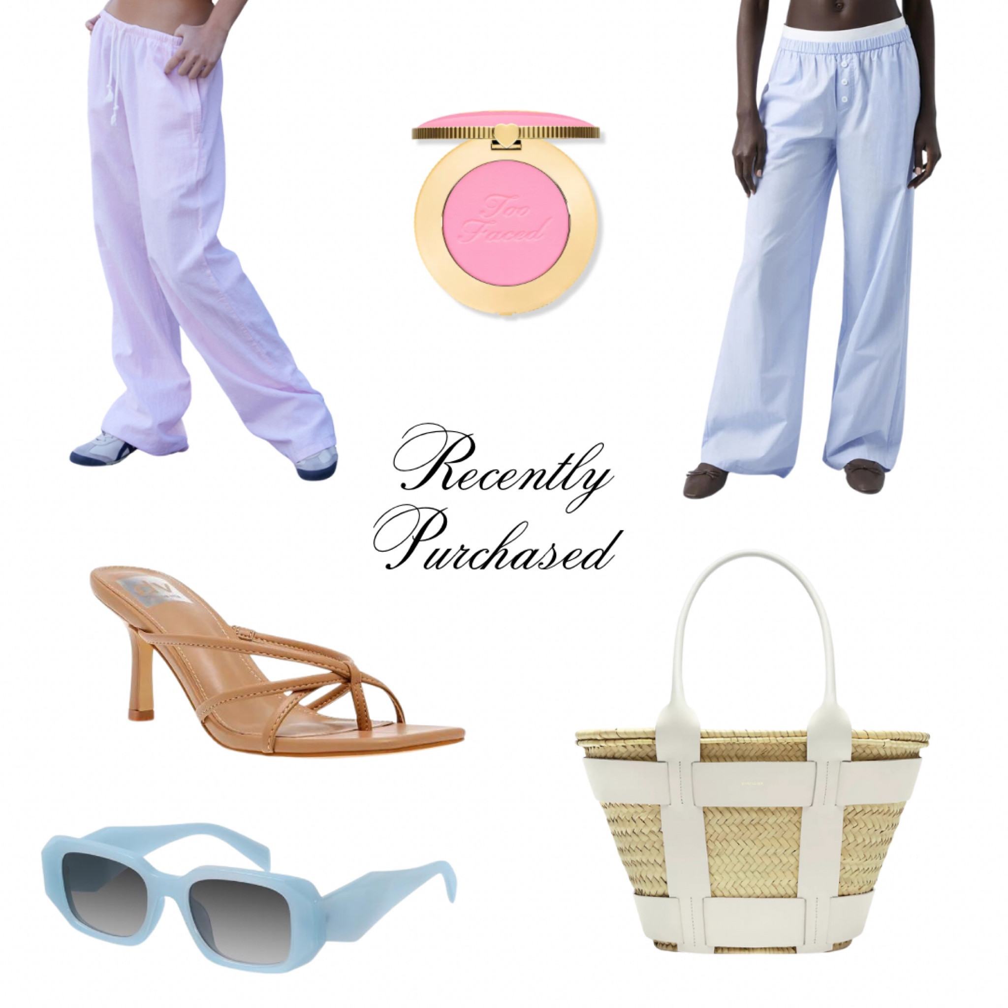 My recent purchases:
• I’ve been so into boxer shorts and pants lately!!! They give cool girl vibes and preppy at the same time. They’re perfect for days I want to be causal and lounge around <3 My favorite way of styling them is with a baby tee, sweater arms draped over my shoulders, a baseball cap, and sambas. These both we’re long on me (I’m 5’0) so I got them hemmed.
• This blush is perfect 🎀 i love this blush so much, i’ll be using this one on my wedding day! (shade: candy cloud)
• @dolcevita NEVER misses. every year around this time these heels get sold out in my size and i finally got my hands on them! they’re an elevated take on thong heels and they’re just so simple and perfect for the warm seasons. i can’t wait to style these beauties with a lil spring dress! 
• i saw a girl wearing baby blue sunnies and I was OBSESSED. she looked so chic and stylish with them! i didn’t get a chance to ask her where they were from but they looked just like these!!! 
• @demellierlondon is a real quiet luxury brand. amazing quality and not nearly as pricey as some designer brands. calling it now that they will be the new it girl brand! this beach tote has had my eye for MONTHS now and as soon as I saw it was on sale at Saks I grabbed it right away. it’s ethically handcrafted in Spain! 