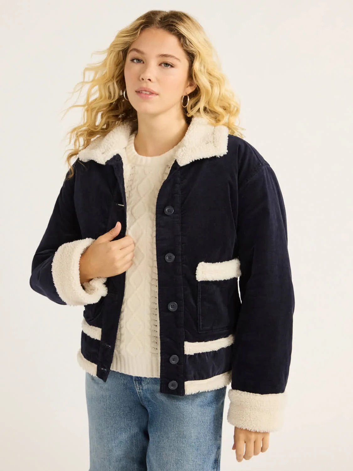 Free Assembly Women's and Women's Plus Corduroy Jacket with Faux Shearling Trim, Sizes XS-4X | Walmart (US)