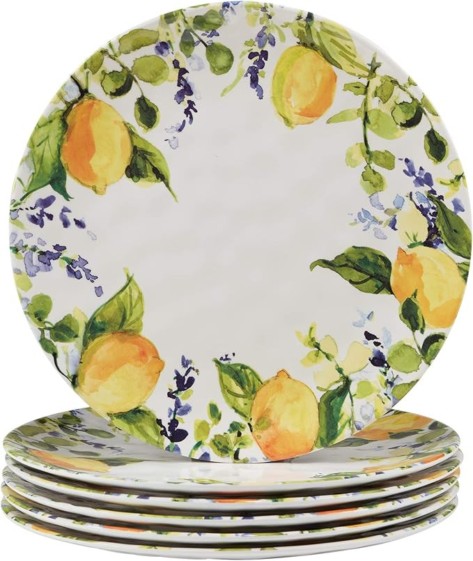 Lemon Zest Melamine Dinner Plates Set of 6 – Unbreakable Outdoor Plates for Patio Dining, Garde... | Amazon (US)
