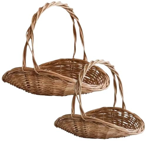Wicker Basket with Handle 2PCS Garden Basket for Gathering Vegetables Natural Wicker Wicker Picnic Basket Flower Basket Portable Woven Harvest Basket Multipurpose Basket Vegetables Basket for Storage | Amazon (US)