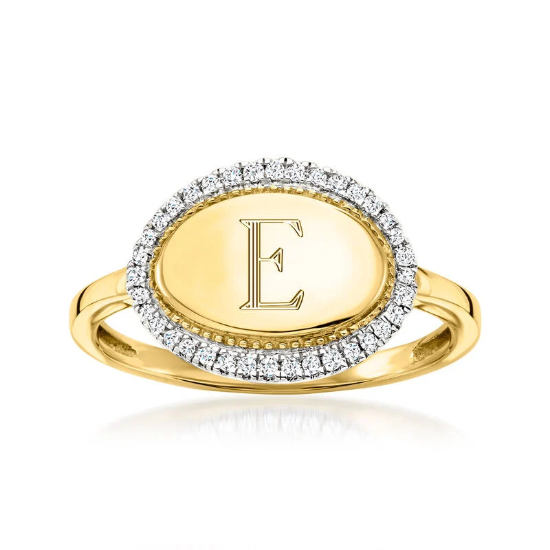 .10 ct. t.w. Diamond Personalized Oval Ring in 14kt Yellow Gold | Ross-Simons