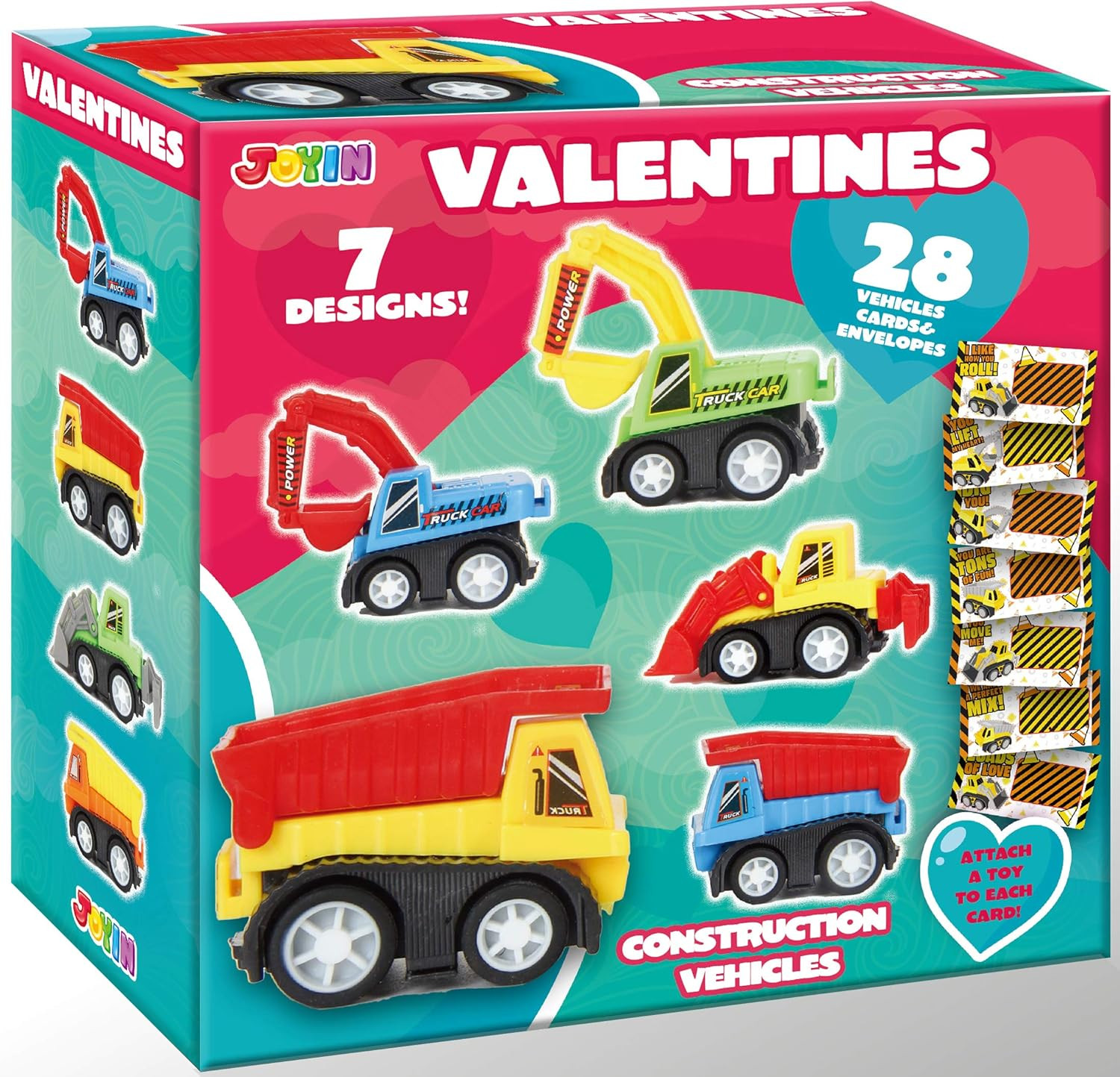 JOYIN 28 Valentines Day Construction Vehicle Greeting Cards for Kids Valentine's Day Classroom Ex... | Amazon (US)