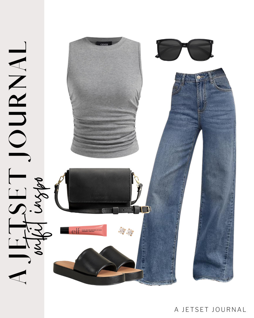 Your next outfit can be a gray ruched tank top from CIDER paired with Trendy Queen’s wide-leg jeans. I found a Portland Leather Goods crossbody bag that pairs well with this fit. Add SOJOS vintage sunnies and a touch of e.l.f. lip balm, and you’re good to go.

#LTKSeasonal #LTKSaleAlert #LTKTravel
 

 