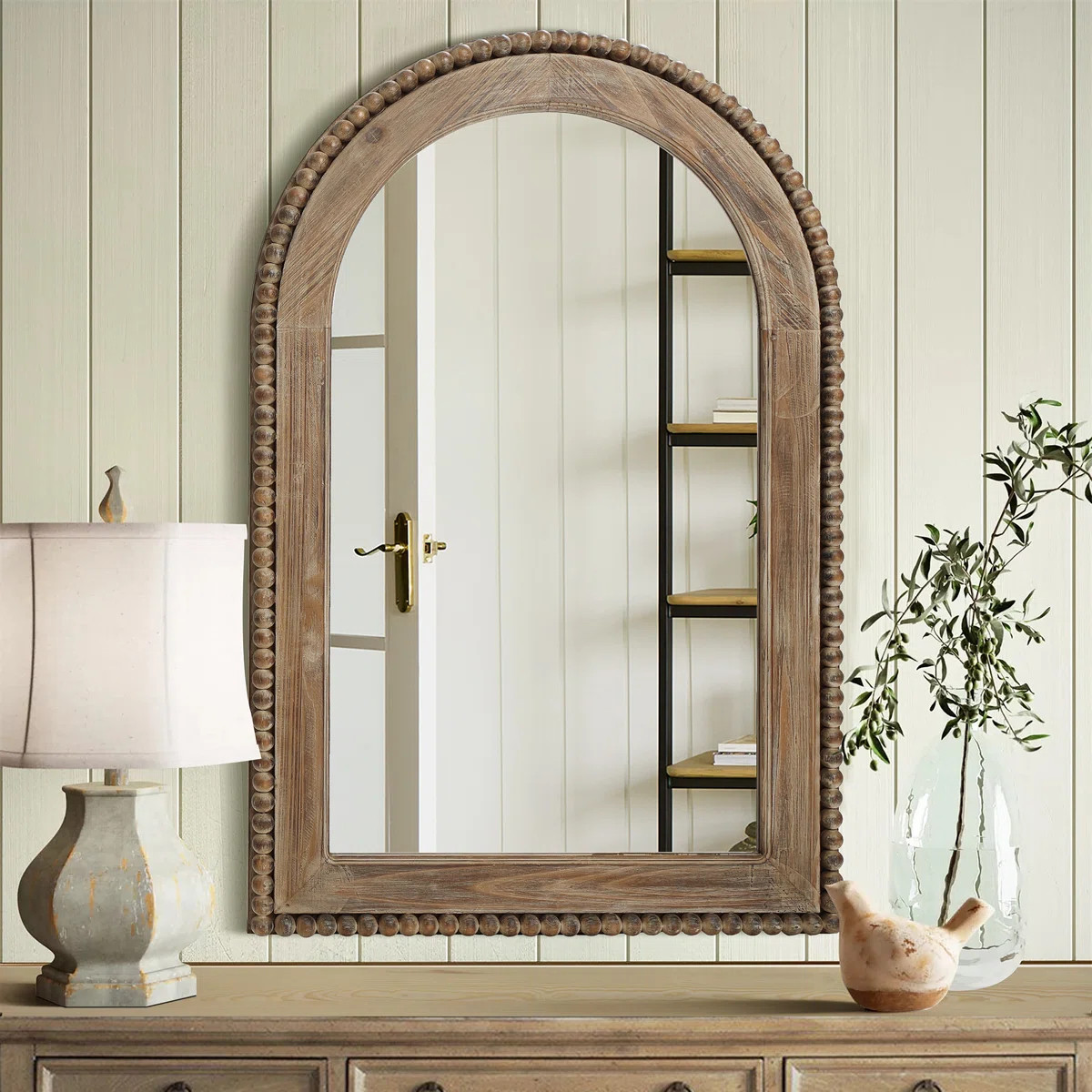 Jerri Wood Framed Arch Window Wall Mirror, Farmhouse Decor Accent | Wayfair North America