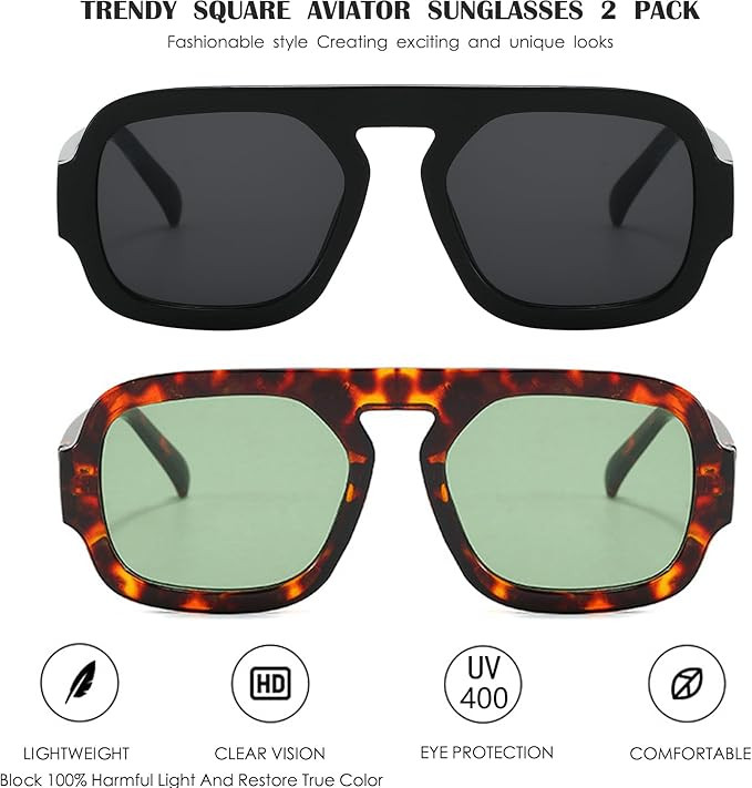 Trendy Square Aviator Sunglasses for Women Flat Top Designer Stylish Frame Sun Glasses Vintage Sh... | Amazon (US)