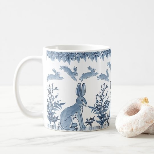 Easter Bunny Blue White Rabbit Fun Pattern Delft Coffee Mug | Zazzle.com | Zazzle