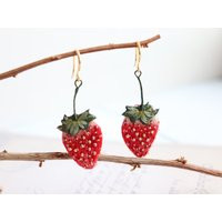 Embroidered Strawberry Earrings, Handmade Beaded Fruit Earrings | Etsy (US)