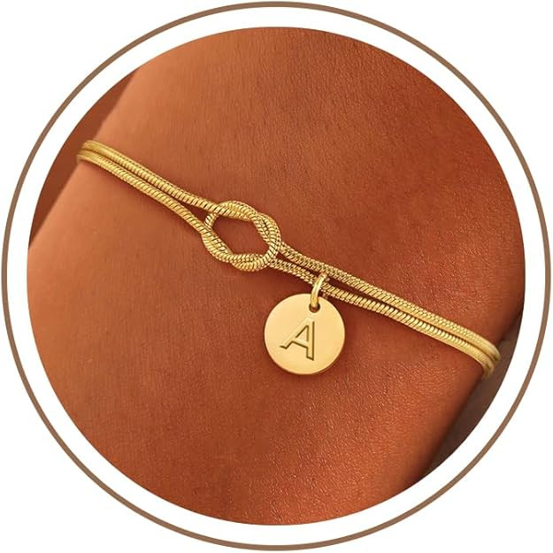 Turandoss Gold Initial Bracelets for Women Teen Girls - 14K Gold Plated Love Knot Letter A-Z Init... | Amazon (US)