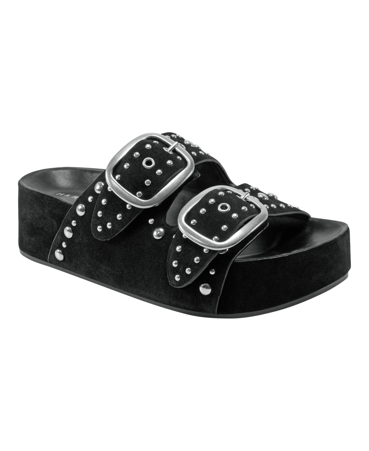 Marc Fisher Ltd Women's Sayge Studded Double Band Flatform Sandals - Black Suede | Macy's
