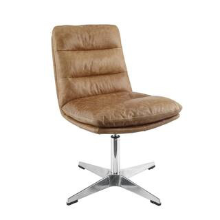 Top Leather Mid-Century Modern Brown Genuine Leather Home Office Task Chair | The Home Depot