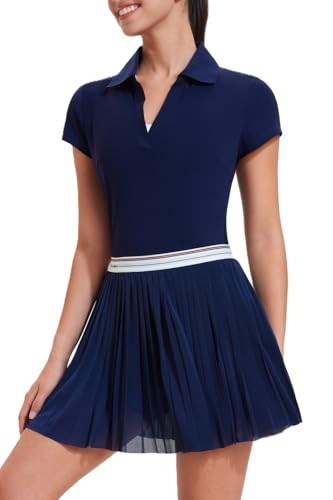 Mudere Tennis Skirt Set for Women Two Piece Golf Outfits High Waisted Pleated Athletic Skirt Outfits with Pockets Navy Blue | Amazon (US)