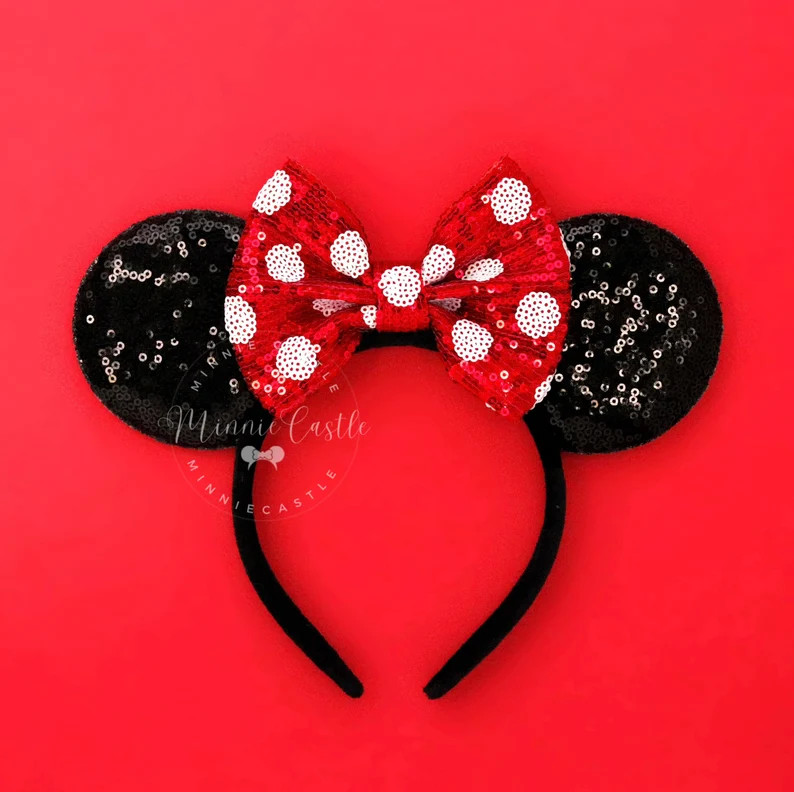 Minnie Ears, Red Bow Mickey Ears, Polka Dots Mouse Ears, Mickey Ears, Minnie Ears, Mouse Ears Hea... | Etsy (US)