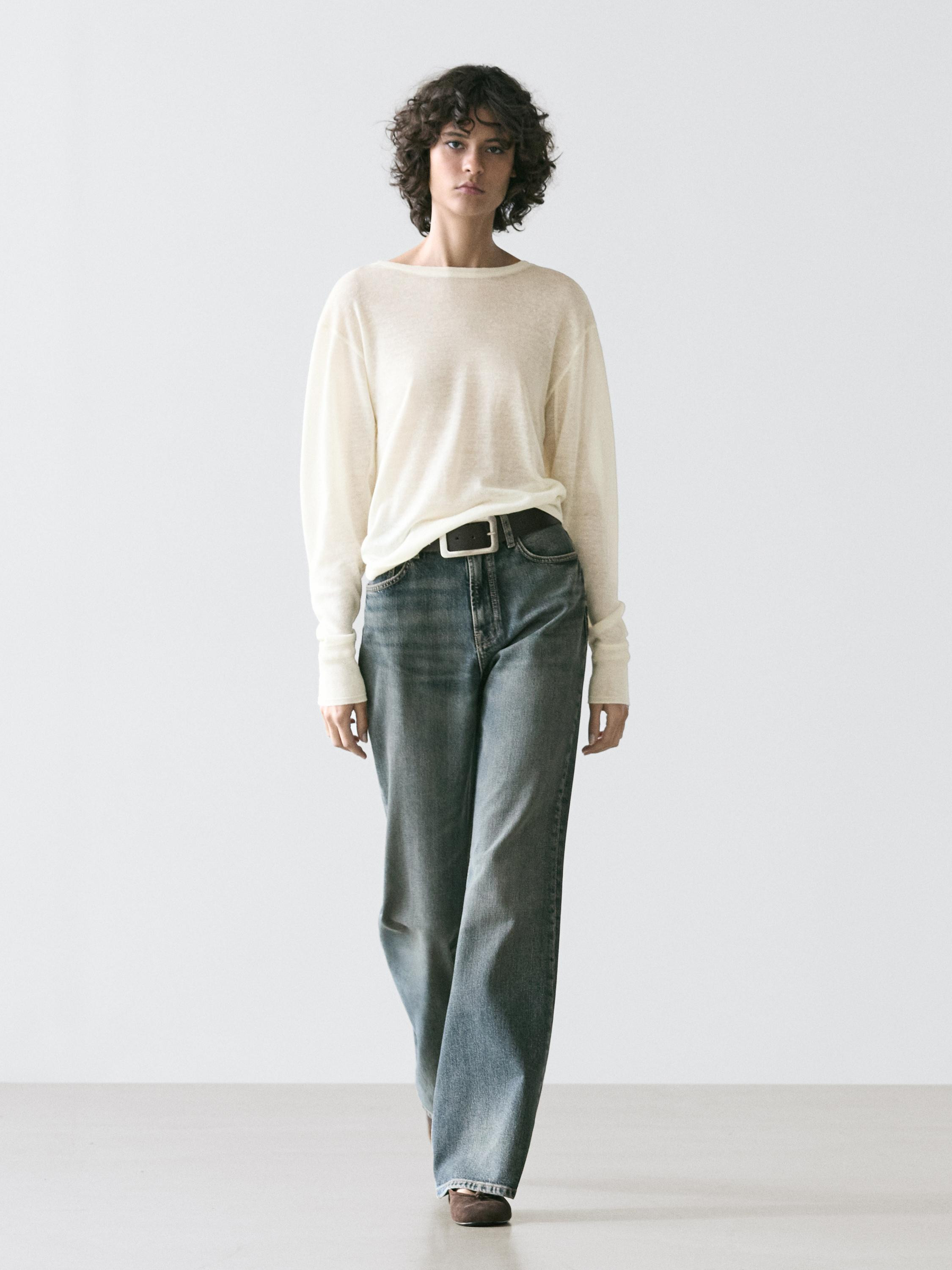 Lightweight wool linen blend T-shirt | Massimo Dutti UK