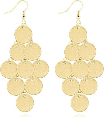 Round Disc Cluster Dangle Drop Earrings for Women Gold Silver Plated Bohemian Exaggerated Polishe... | Amazon (US)