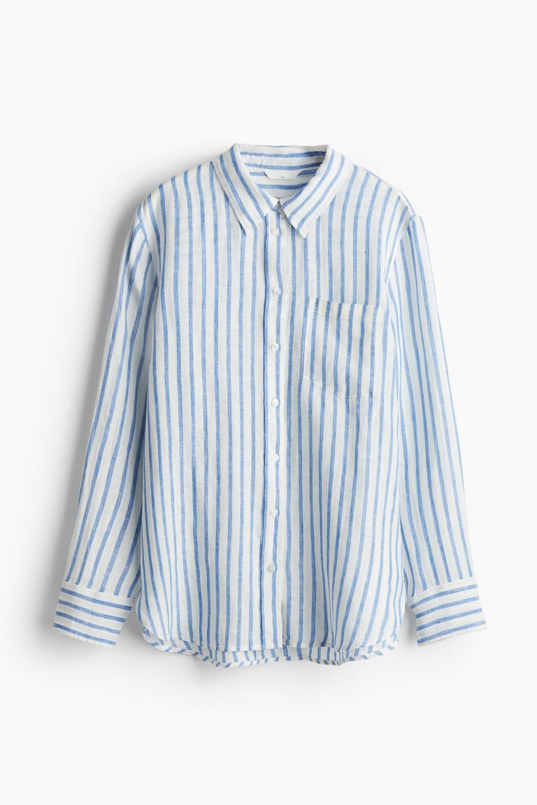 Linen Shirt - White/blue striped - Ladies | H&M US | H&M (US + CA)
