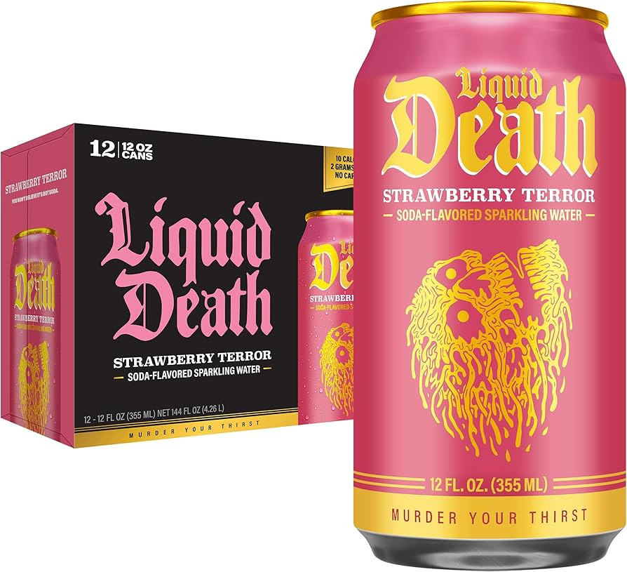 Liquid Death Soda-Flavored Sparkling Water - Strawberry Terror, Less Sugar*, Huge Flavor, No Caff... | Amazon (US)