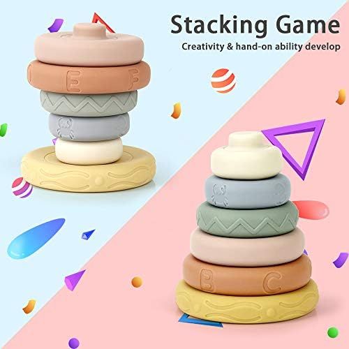 Mini Tudou 6 Pcs Stacking & Nesting Circle Toy,Soft Building Rings Stacker & Teethers,Squeeze Play w | Amazon (US)