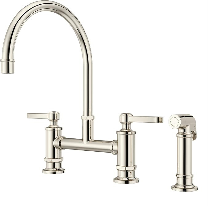Pfister Port Haven Bridge Kitchen Faucet with Sprayer, 2-Handle, High Arc, Polished Nickel Finish... | Amazon (US)
