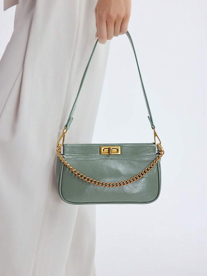 MOTF PREMIUM WOMEN'S SOLID COLOR TURN-LOCK SHOULDER BAG | SHEIN