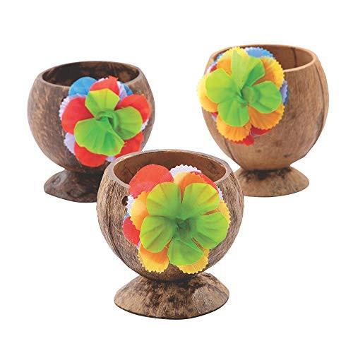 Fun Express Coconut Favor Cup with Flowers - Set of 12 - made with natural coconuts - Luau and Tiki Party Supplies (Favor Holders, Not For Drinking) | Amazon (US)