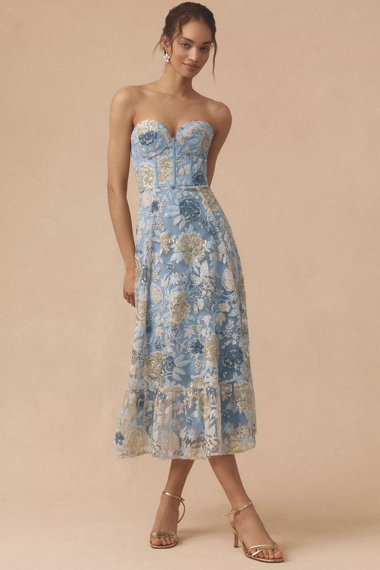 Dress The Population Carina Strapless Sequin Midi Dress | Anthropologie (US)