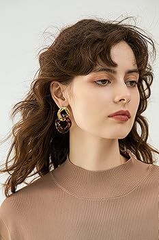 PALBOA Statement Earrings for Women Gold Dangle Earrings for Women Leopard Resin Earrings Drop Ea... | Amazon (US)