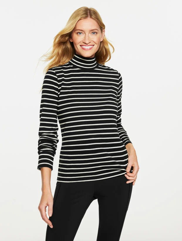 Supersoft Jersey Turtleneck Tee - Snowy Stripe | Talbots