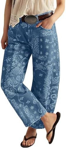 loveimgs Women Boyfriend Baggy Barrel Jeans Floral Print Denim Ankle Pants Wide Leg Mid Rise Jean... | Amazon (US)