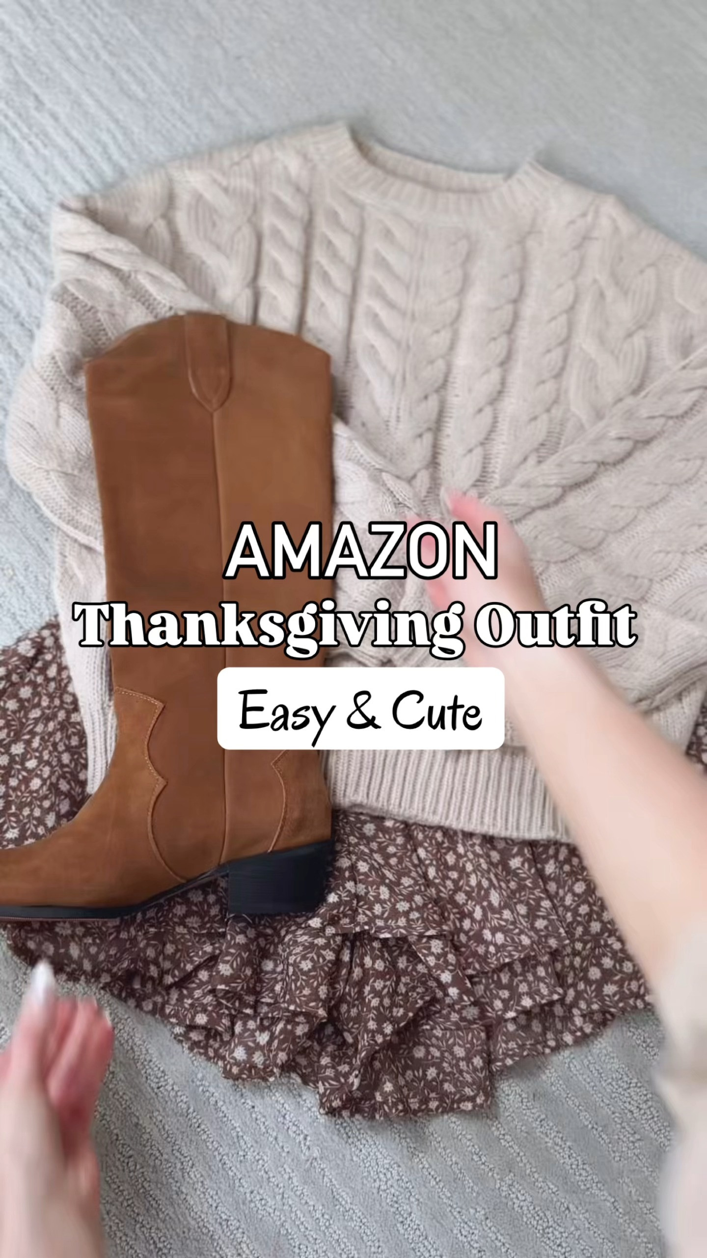 Easy & cute thanksgiving outfit all from Amazon! Love this brown floral skirt with shorts underneath! I linked similar ones bc my exact one is low stock. This oversized crewneck sweater is soo soft and cozy! Wearing S. #ltkholiday #ltkootd #ltkseasonal 

 #LTKHoliday #LTKootd #LTKStyleTip