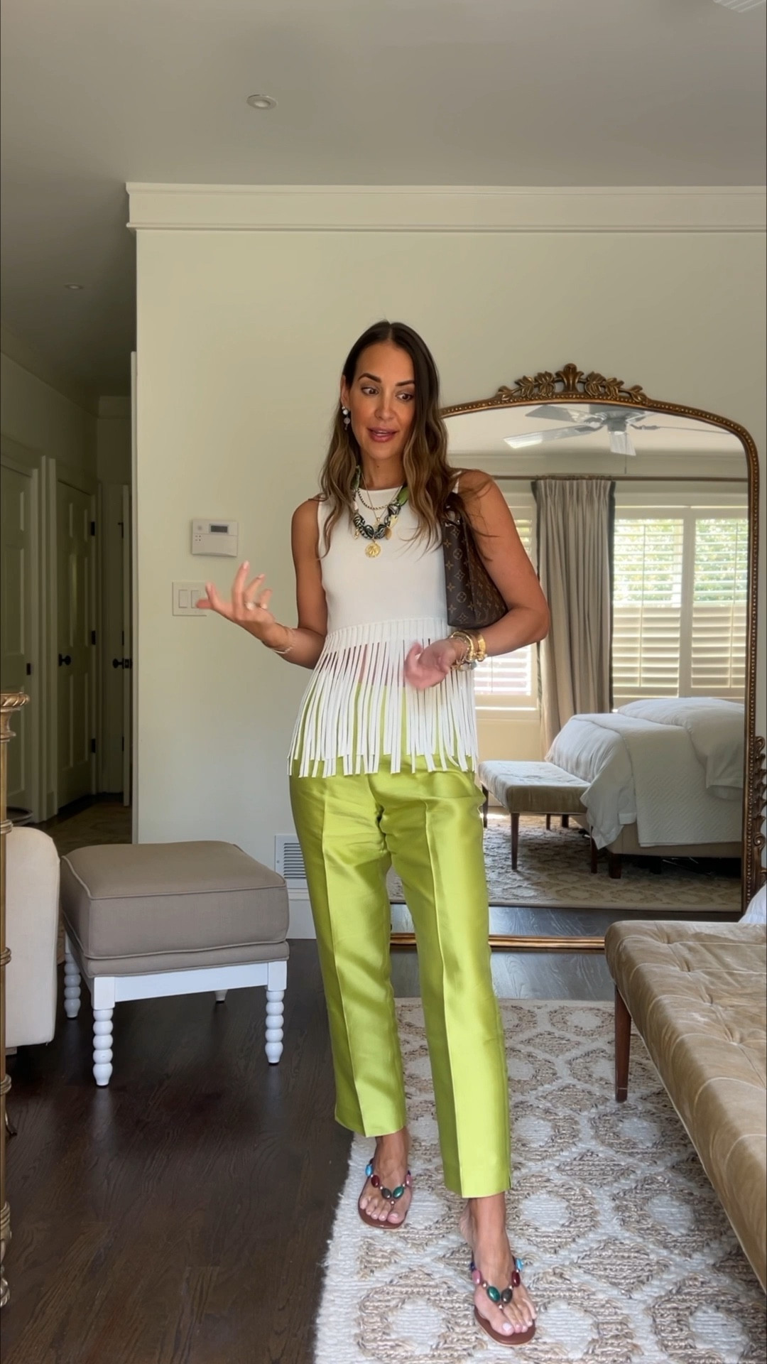 I found these raw silk pants at the thrift store! Found my white fringe knit top on major sale (wearing a small) - 

#LTKSaleAlert