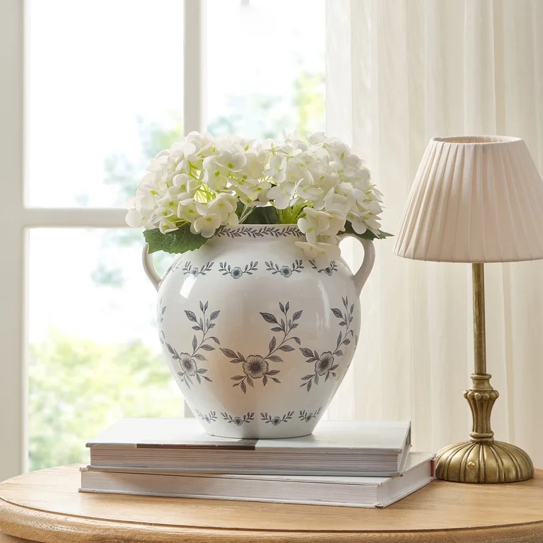 My Texas House 8" White Double Handle Ceramic Floral Vase | Walmart (US)