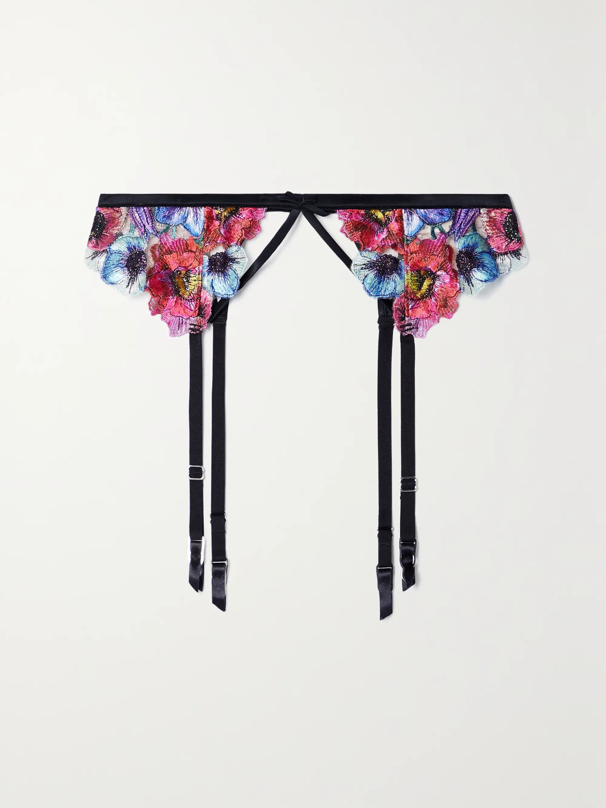 Tuileries satin-trimmed embroidered tulle suspender belt | NET-A-PORTER (US)
