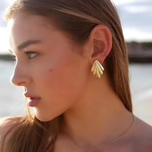 Large Statement Earrings for Women Trendy Chunky Ribbed Studs | Amazon (US)