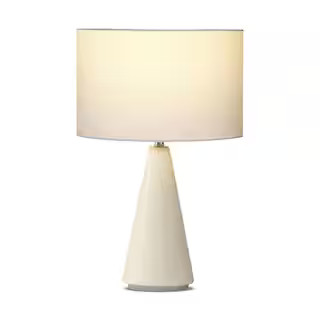 Nathaniel 20 in. Modern Energy Efficient LED Standard Table Lamp with Sleek Beige Fabric Drum Shade | The Home Depot