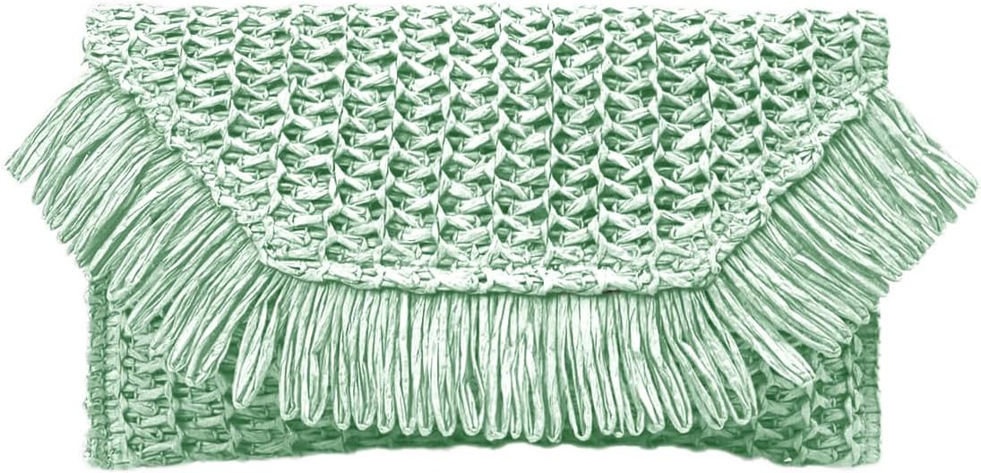 Floerns Women's Woven Straw Envelope Fringe Trim Rattan Beach Clutch Handbag Green One Size: Hand... | Amazon (US)