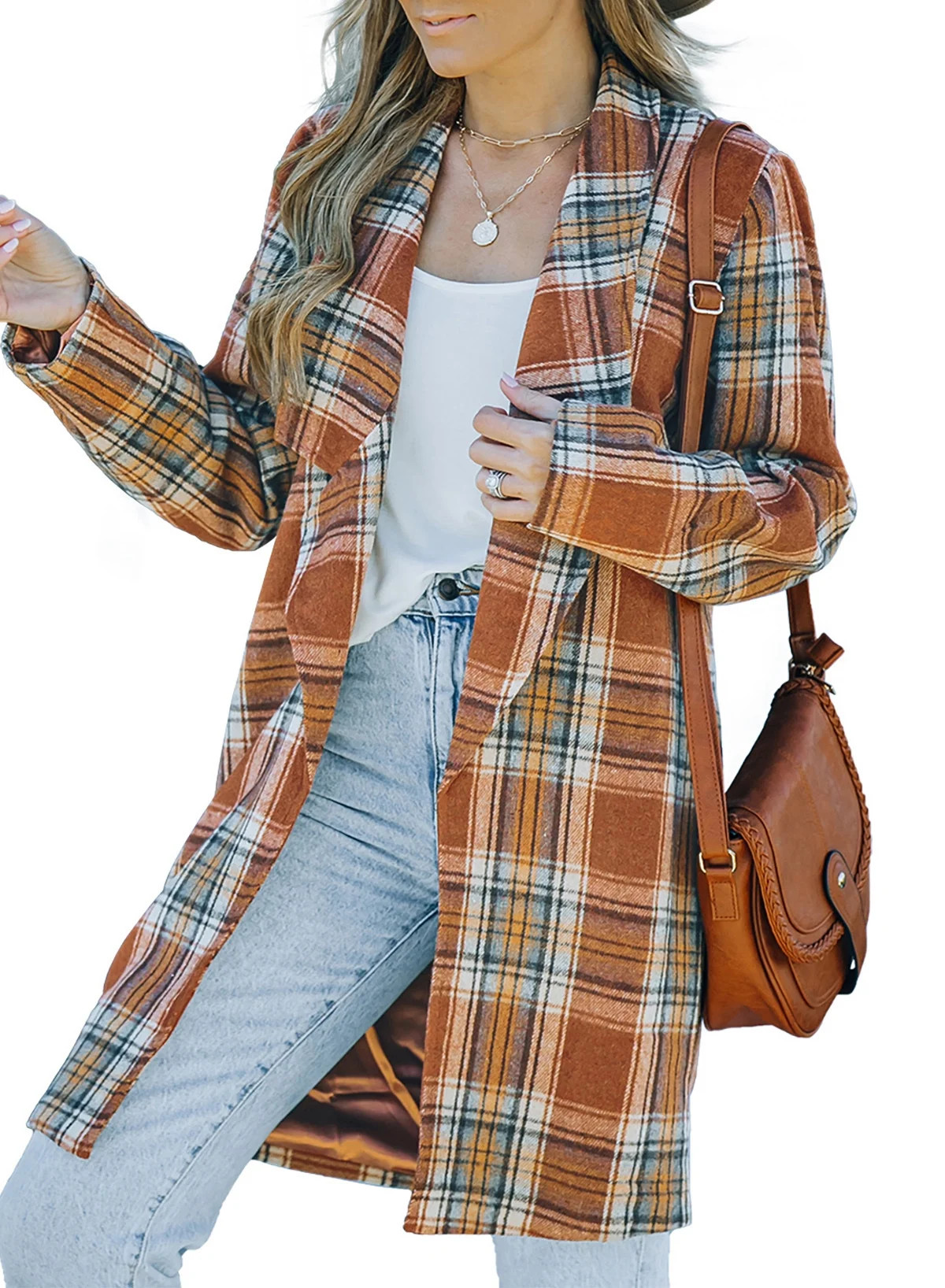 Alvaq Womens Vintage Plaid Long Blazers Casual Lapel Open Front Long Sleeve Cardigan Outerwear Of... | Walmart (US)